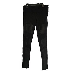 Alo Yoga Black Moto Leggings Ribbed Panel High Waist Athleisure Size M